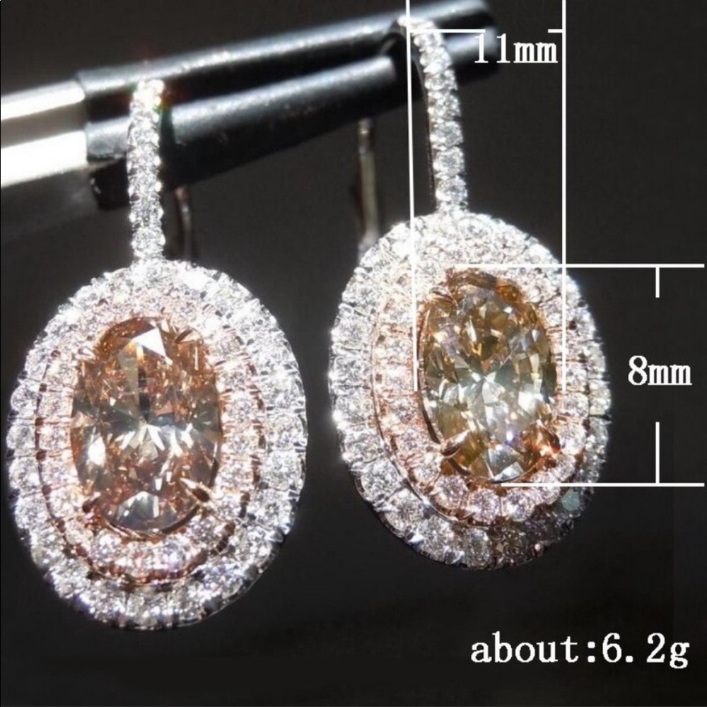 NEW SILVER OVAL DIAMOND MORGANITE HOOP EARRINGS - Picture 2 of 5